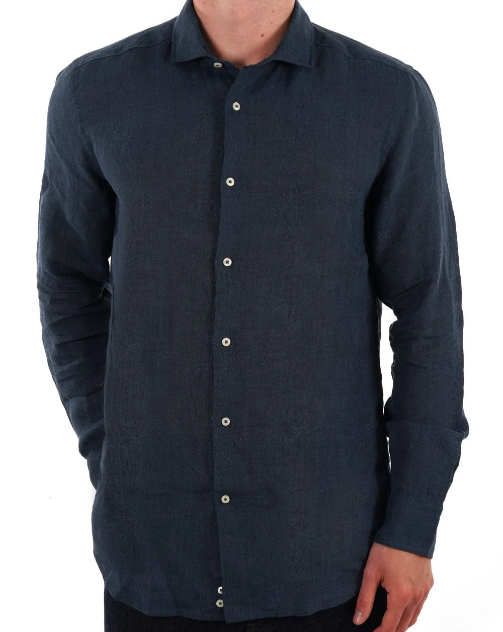 Benetton Pure Linen Long Sleeve Shirt Navy - Image 2