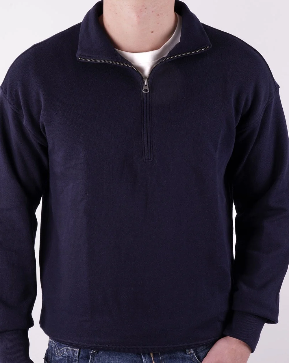 Benetton Quarter Zip Sweat Top Navy - Image 4