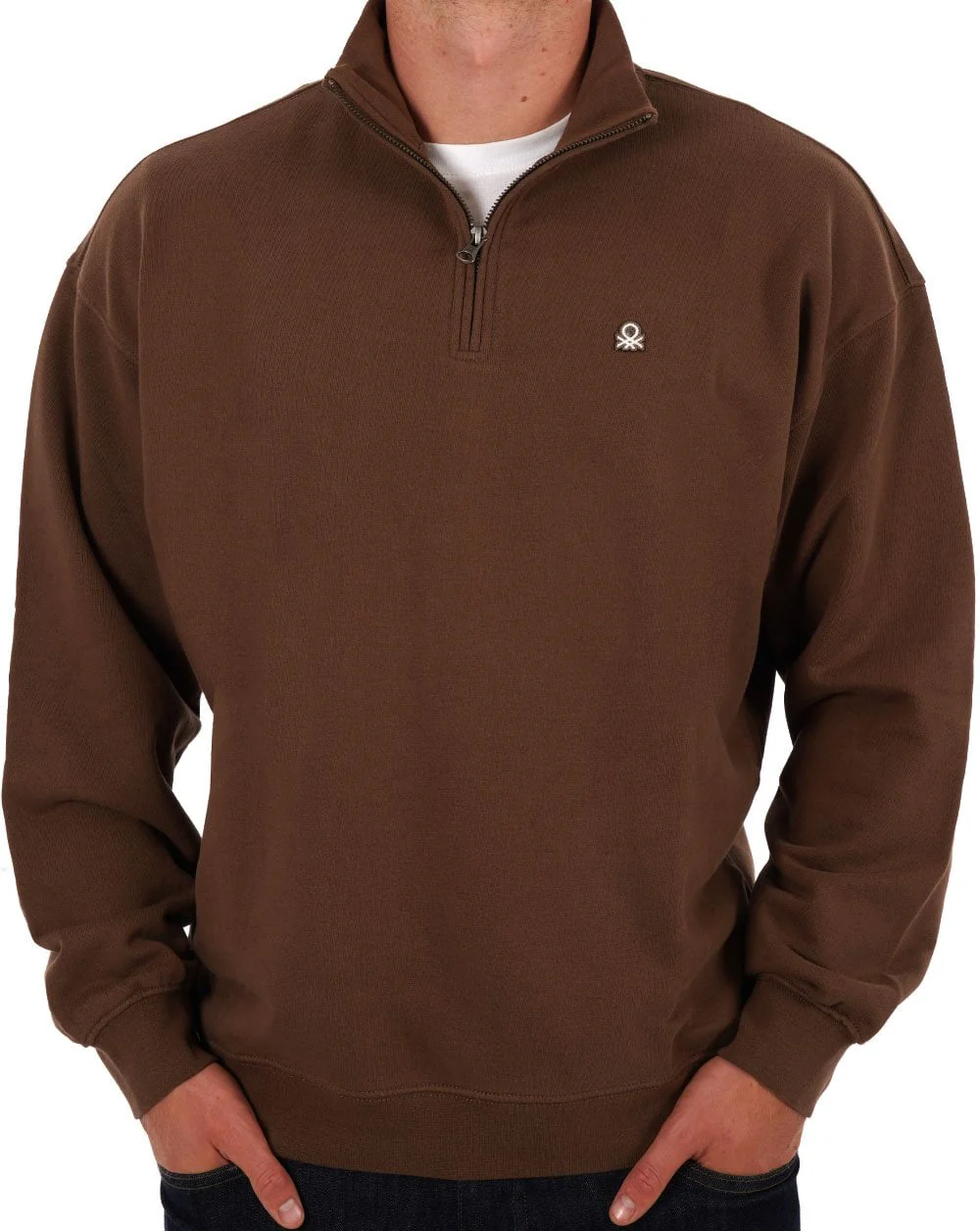 Benetton Quarter Zip Sweatshirt Brown