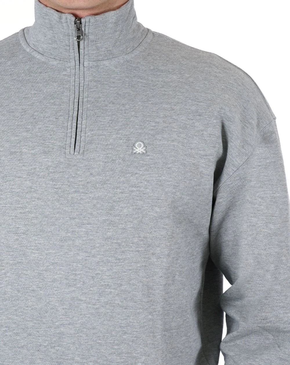 Benetton Quarter Zip Sweatshirt Grey - Image 3