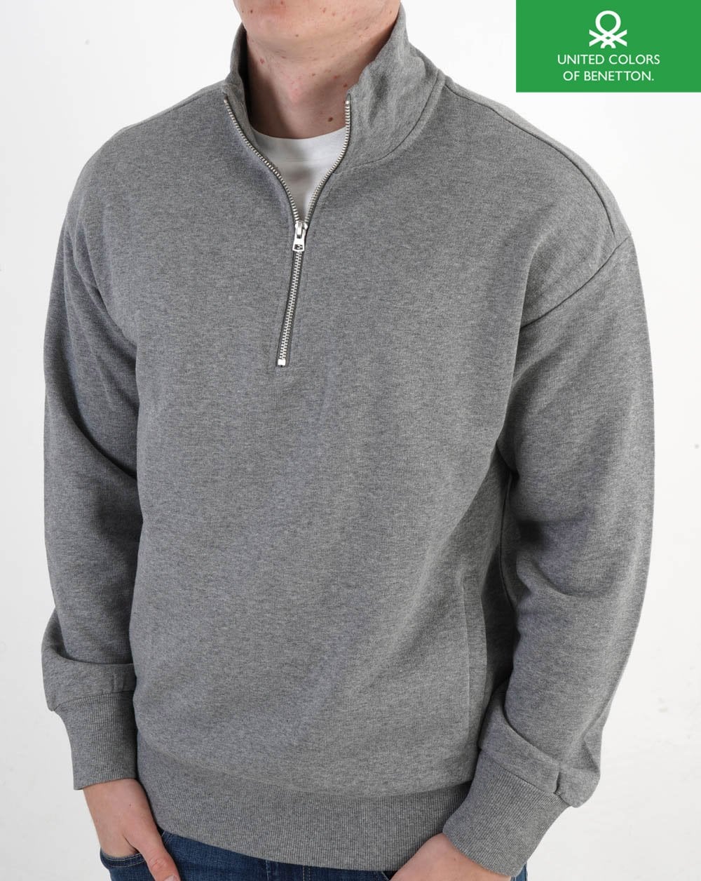 Benetton Quarter Zip Sweatshirt Grey