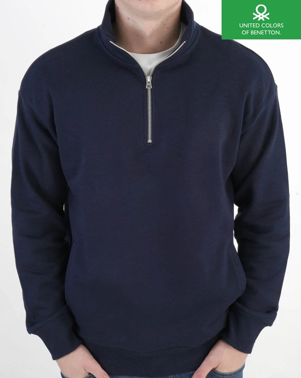 Benetton Quarter Zip Sweatshirt Navy