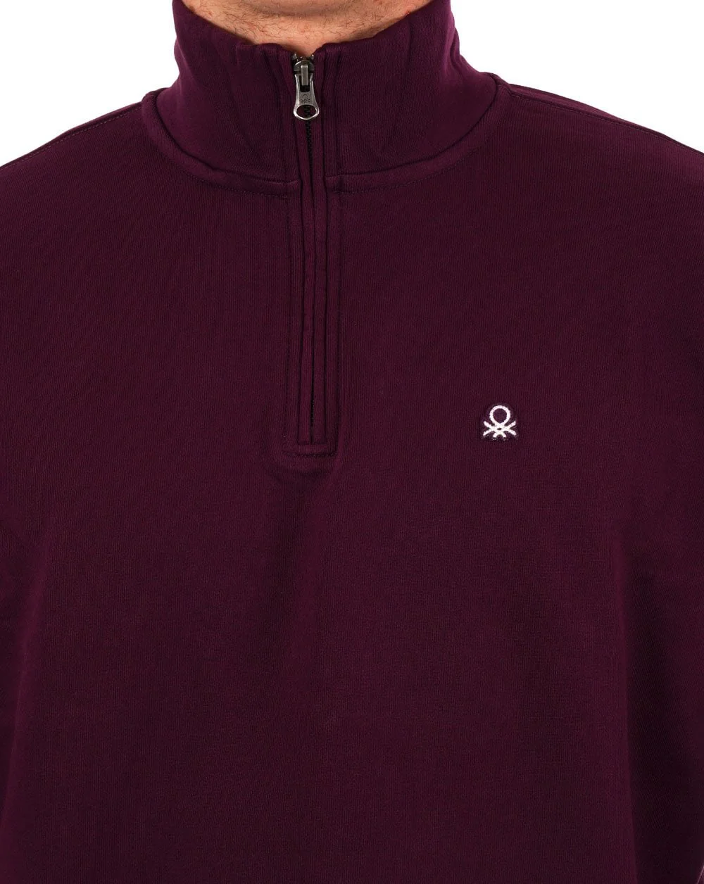 Benetton Quarter Zip Sweatshirt Plum - Image 3