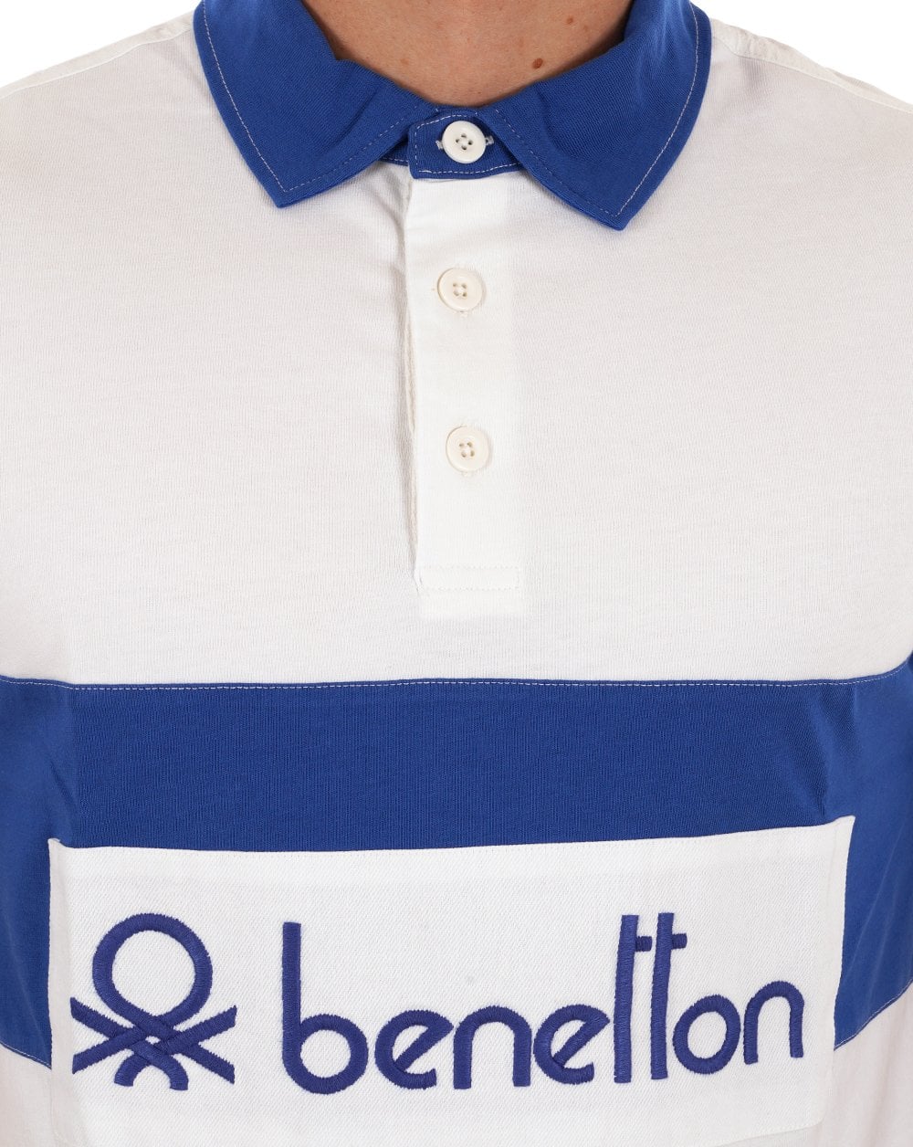 Benetton Rugby Polo Shirt White / Blue - Image 2