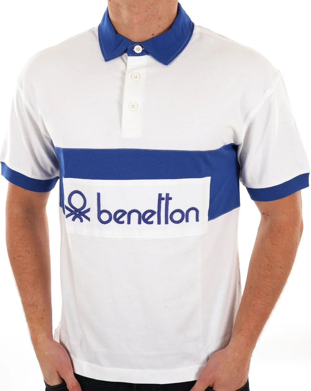 Benetton Rugby Polo Shirt White / Blue - Image 3