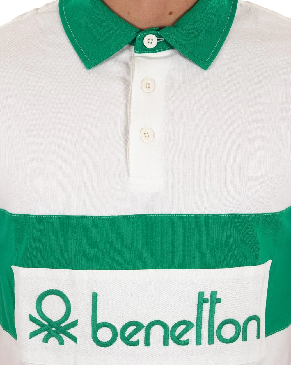 Benetton Rugby Polo Shirt White / Green - Image 2