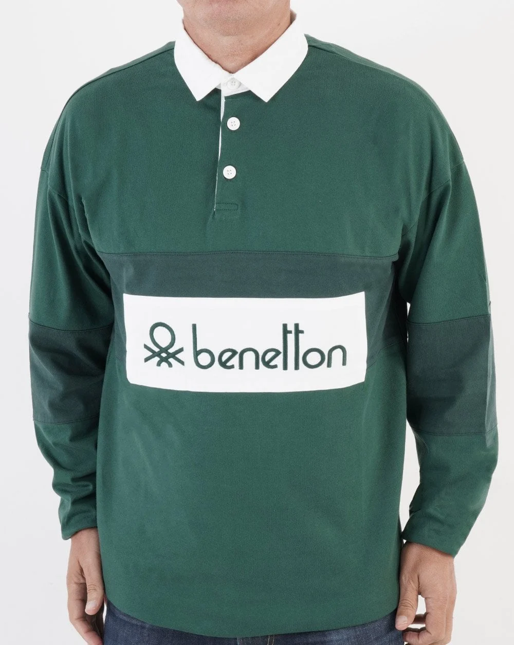 Benetton Rugby Shirt Dark Green/White