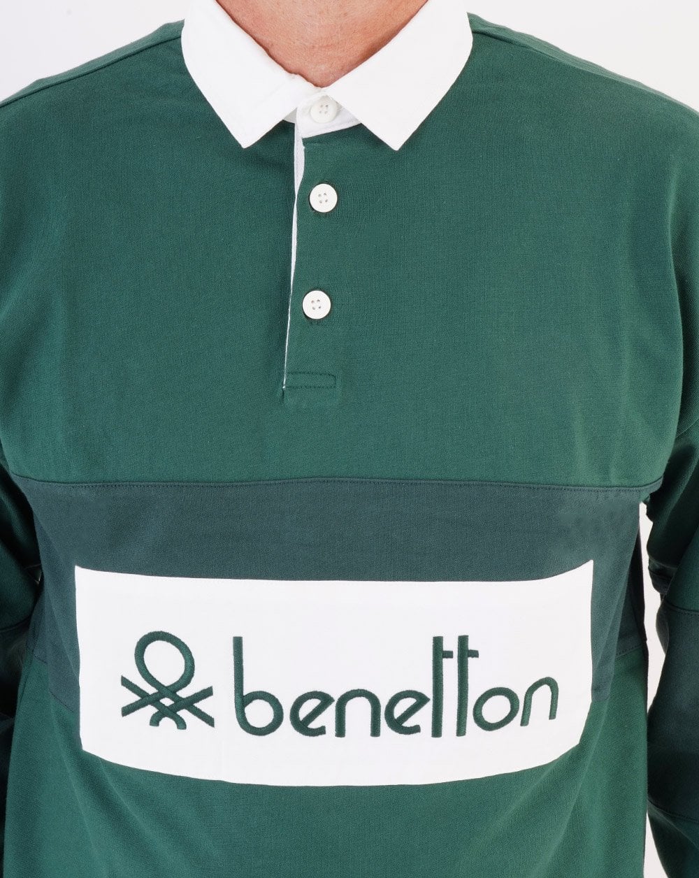Benetton Rugby Shirt Dark Green/White - Image 2