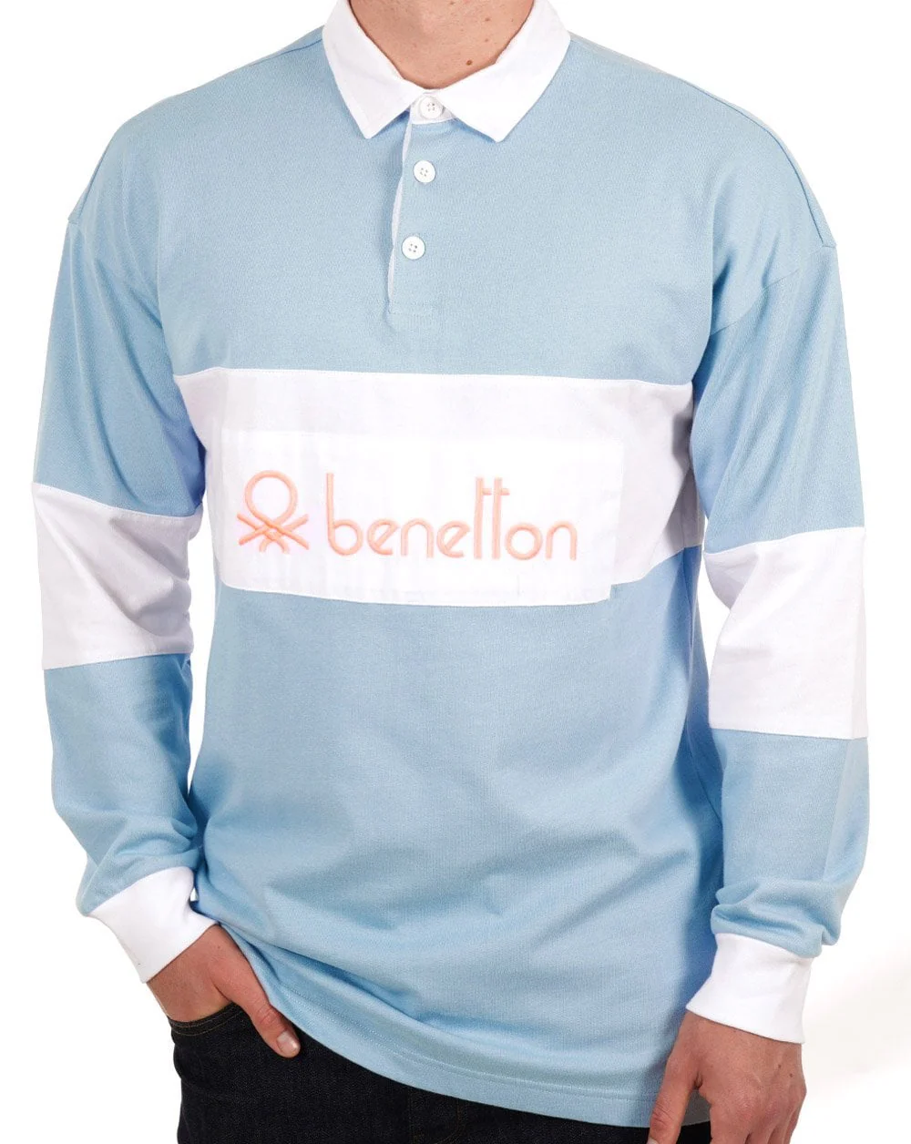 Benetton Rugby Shirt Sky/White