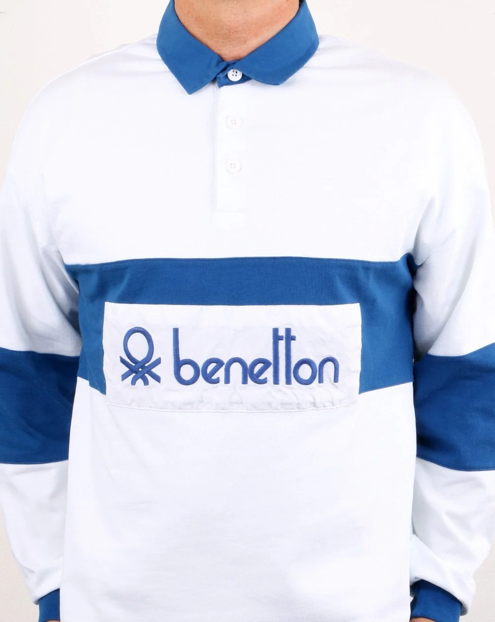 Benetton Rugby Shirt White/Blue - Image 2