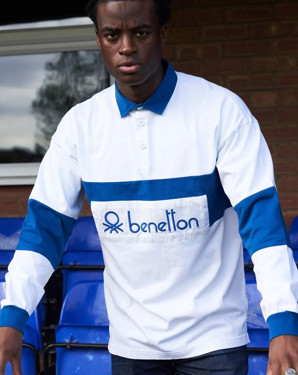 Benetton Rugby Shirt White/Blue - Image 3