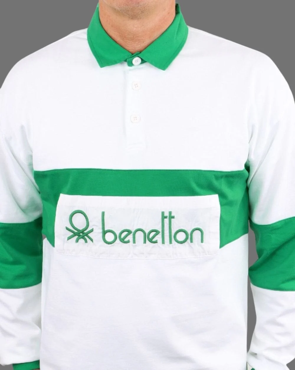 Benetton Rugby Shirt White/Green - Image 2