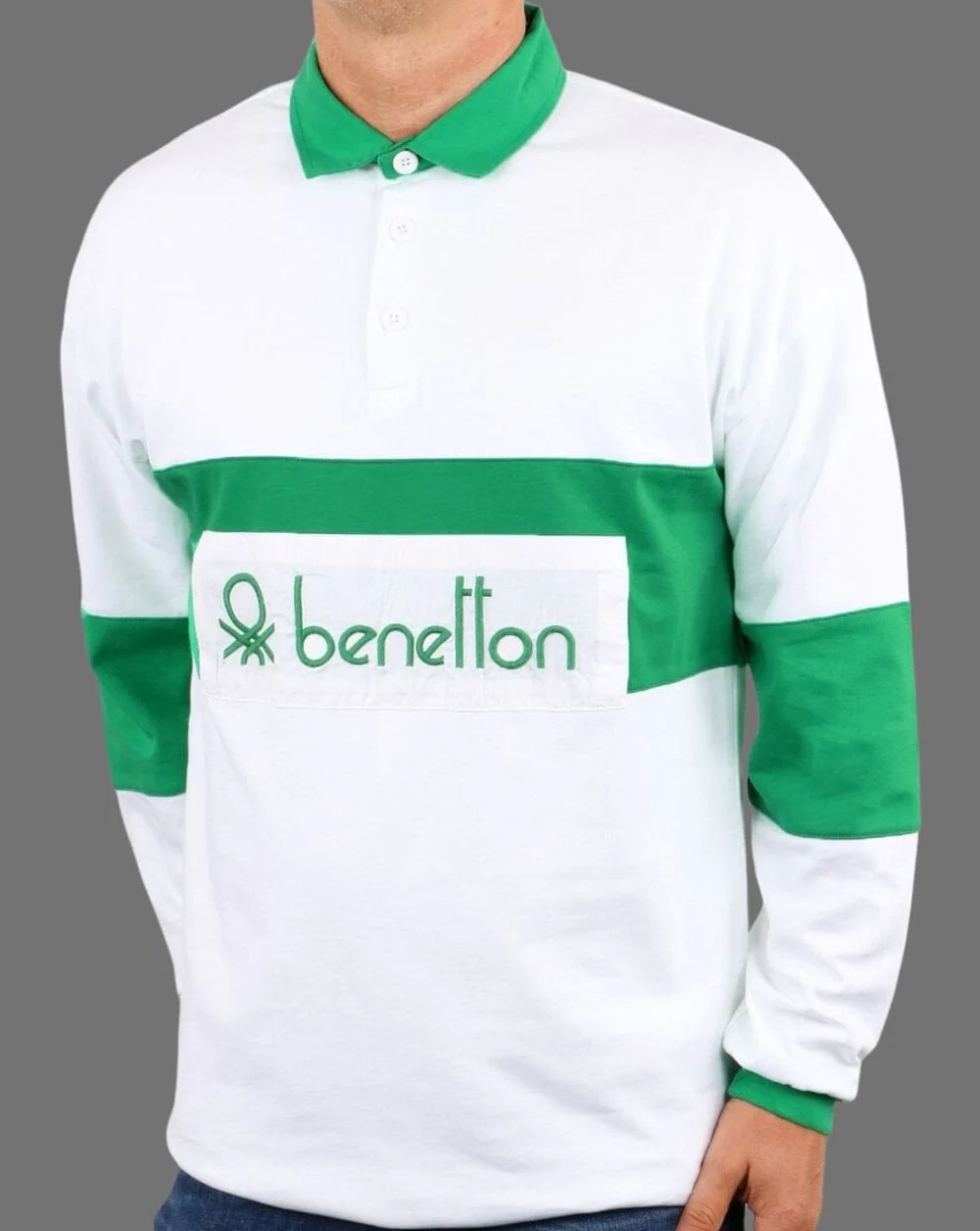 Benetton Rugby Shirt White/Green - Image 3