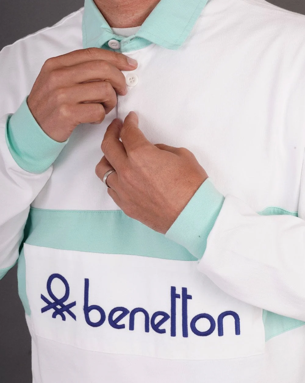 Benetton Rugby Shirt White/ Mint - Image 2
