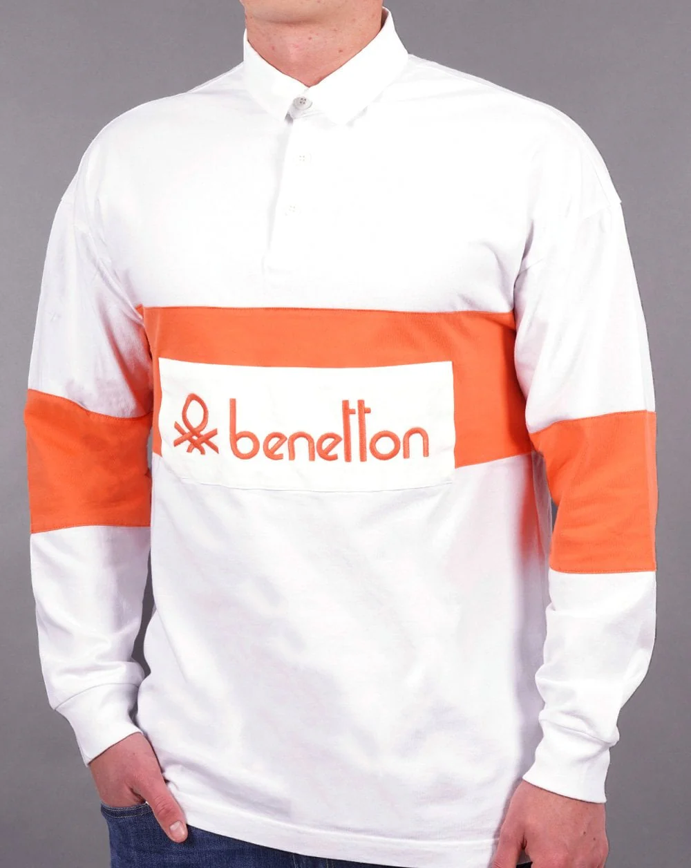 Benetton Rugby Shirt White/Orange - Image 3