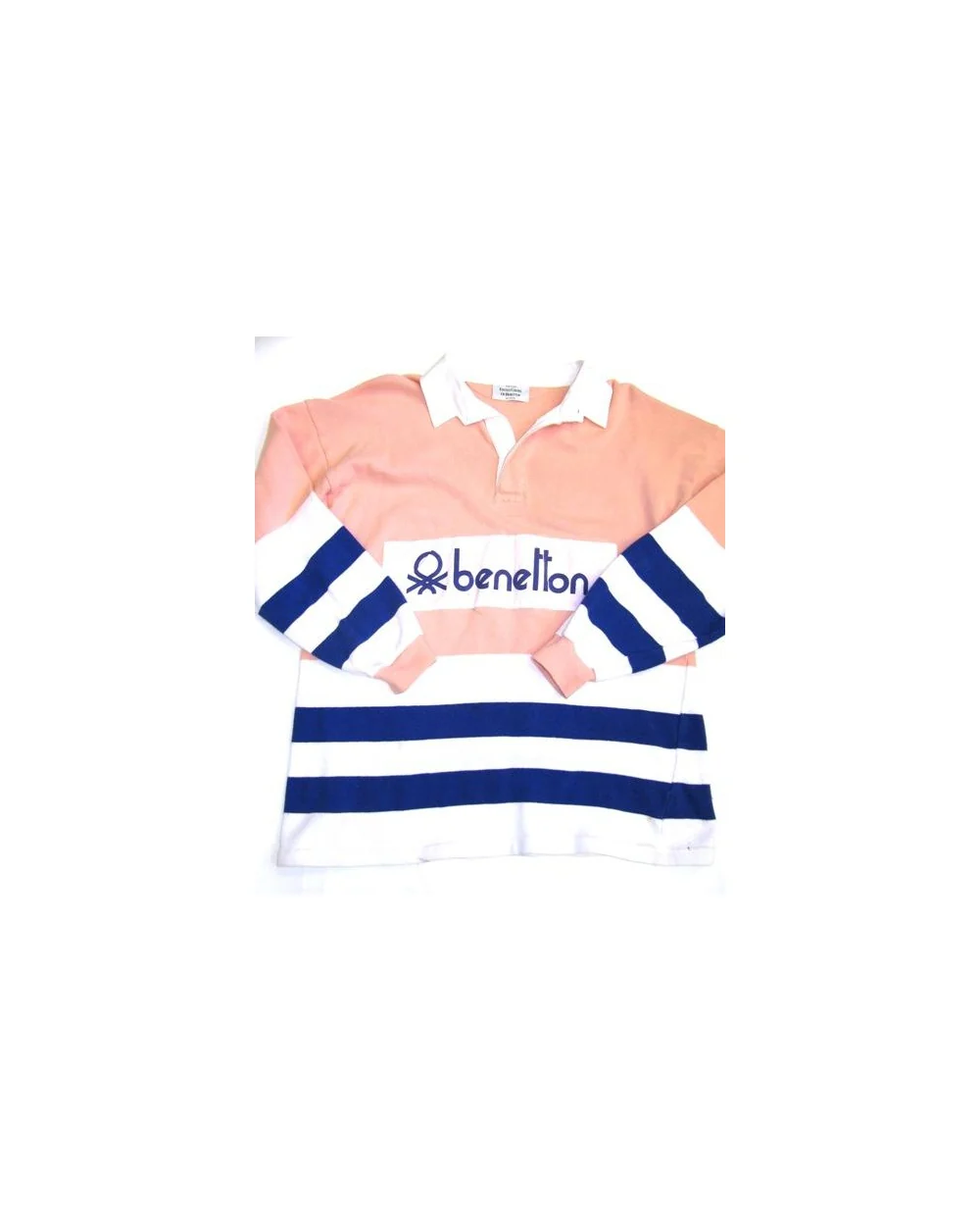 Benetton Rugby Vintage 80s Sweatshirt Peach/Navy/White
