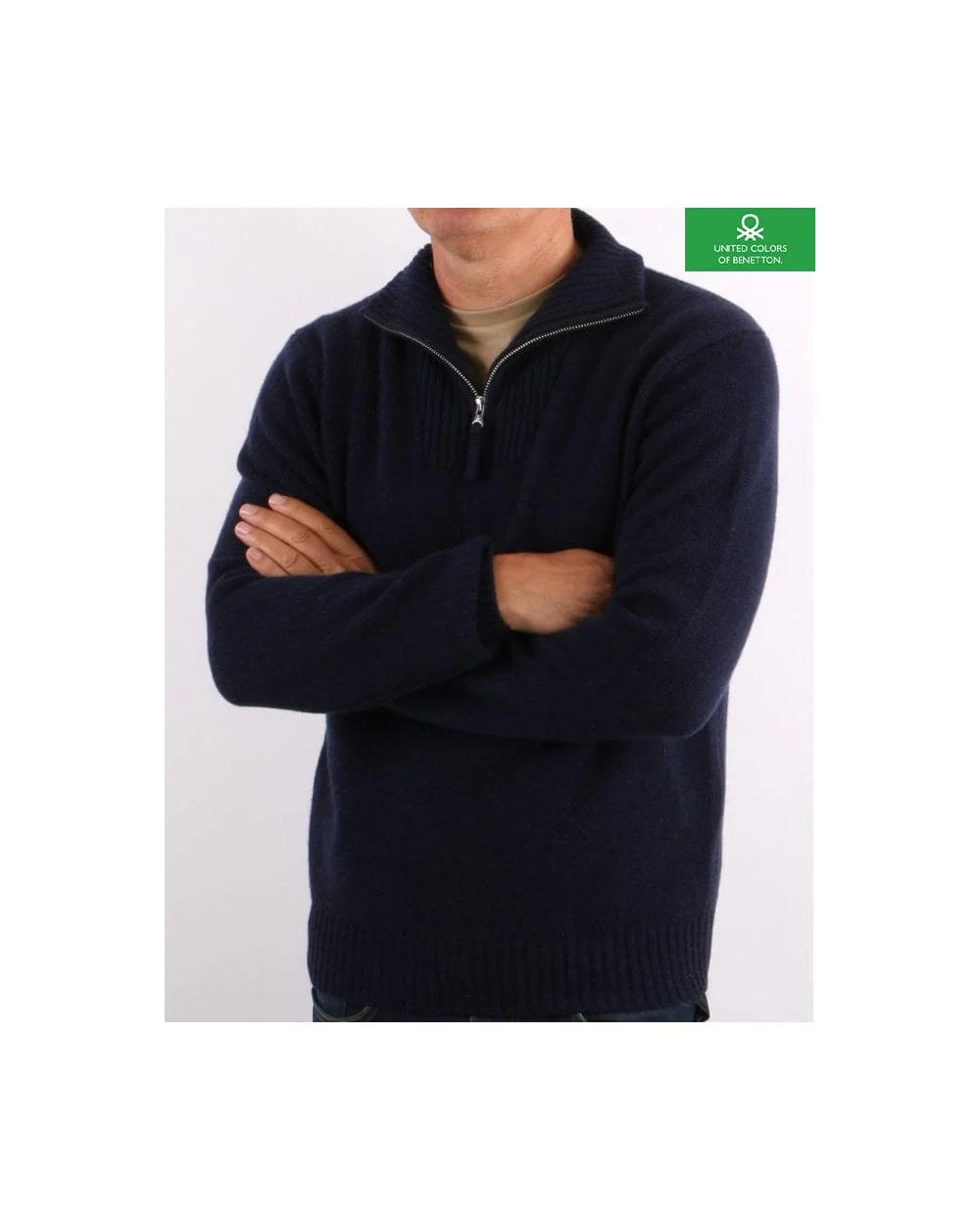 Benetton Shetland Wool 1/2 Zip Jumper Navy