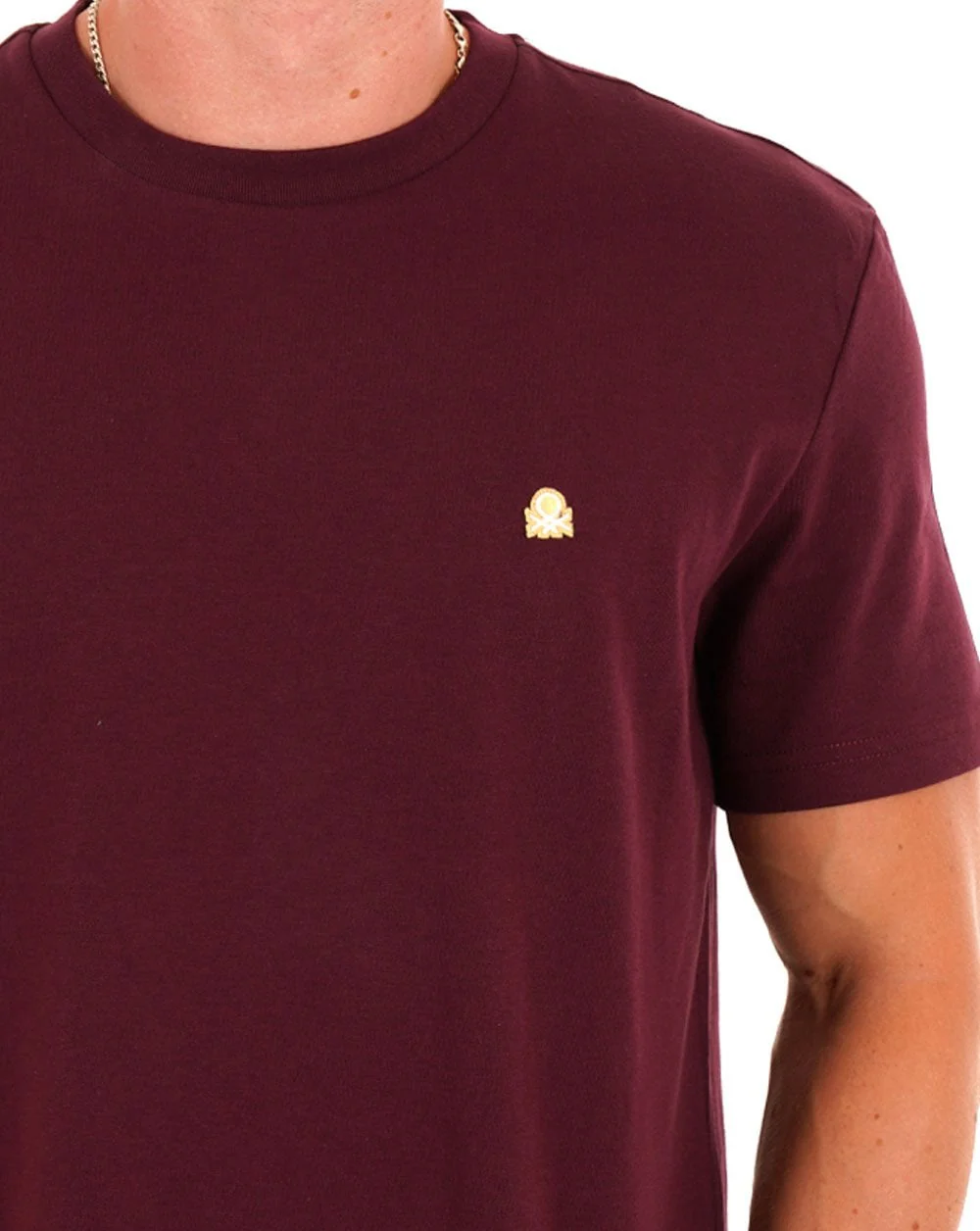 Benetton Small Logo T Shirt Maroon - Image 2
