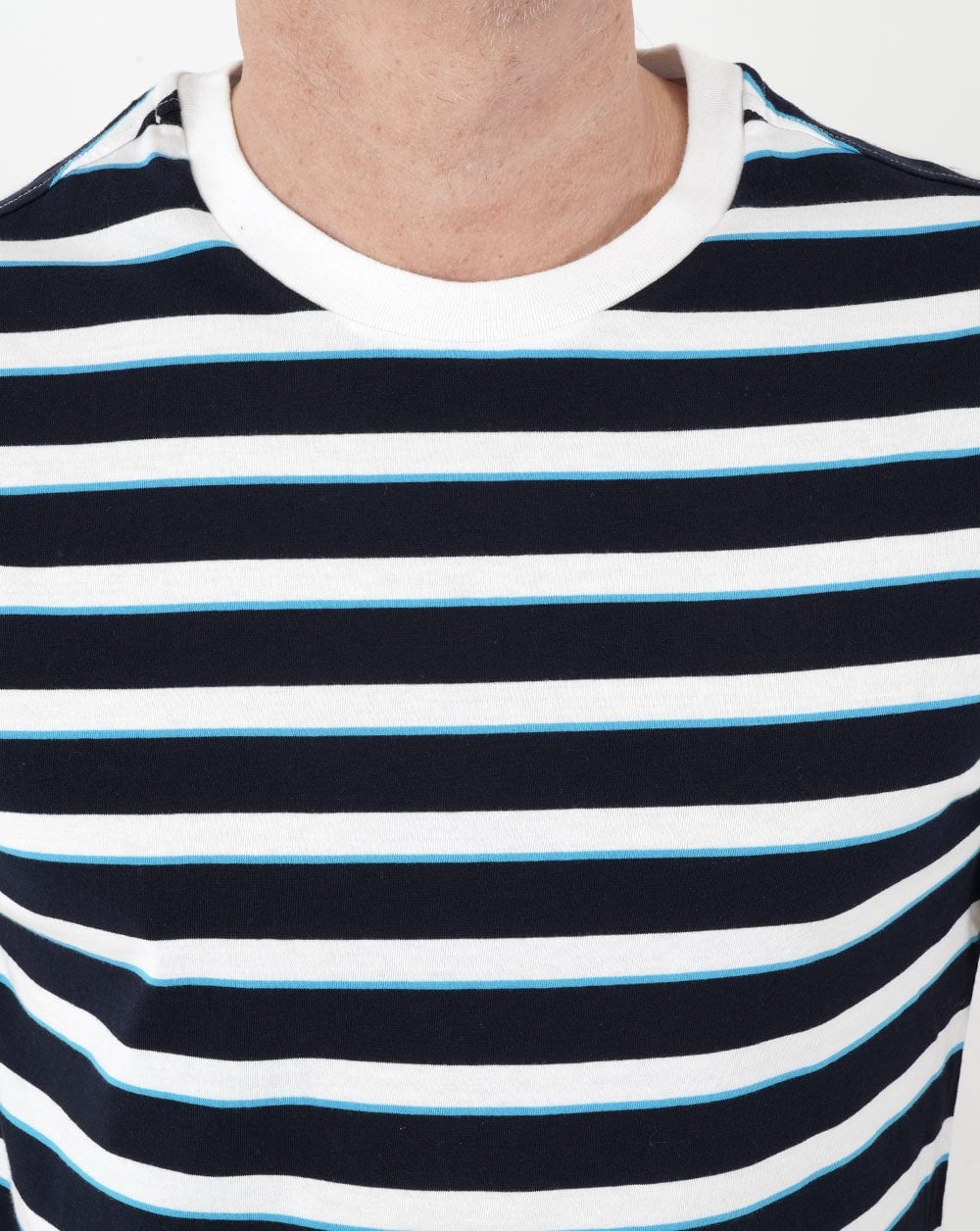 Benetton Stripe Crew Neck T-shirt Navy - Image 2