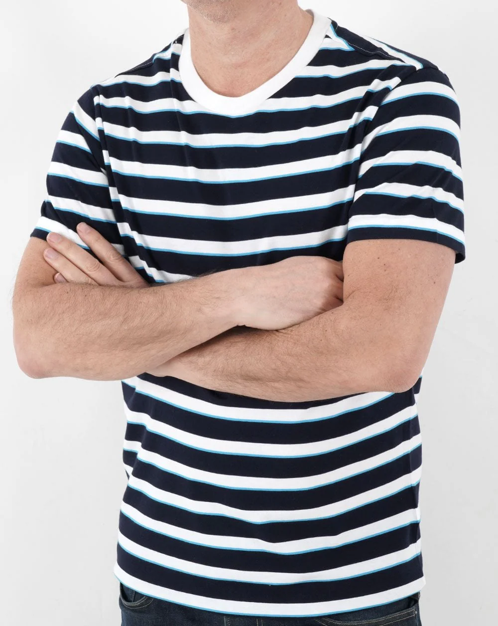 Benetton Stripe Crew Neck T-shirt Navy - Image 3