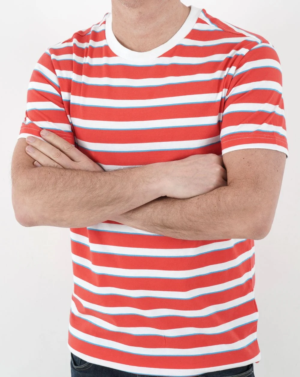 Benetton Stripe Crew Neck T-shirt Red - Image 3