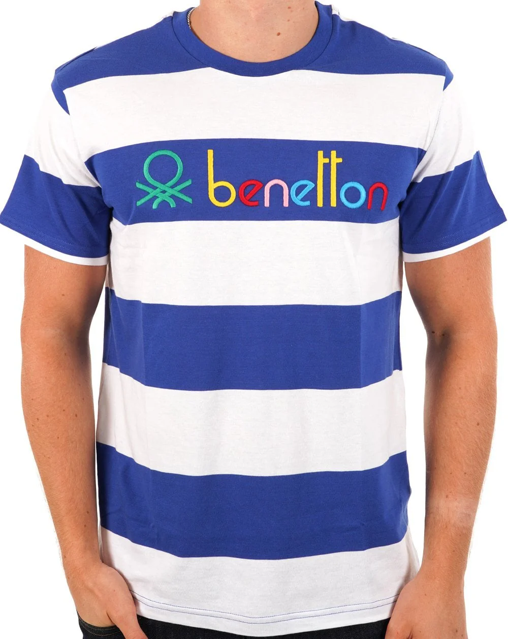 Benetton Stripe T-shirt White/Blue - Image 3
