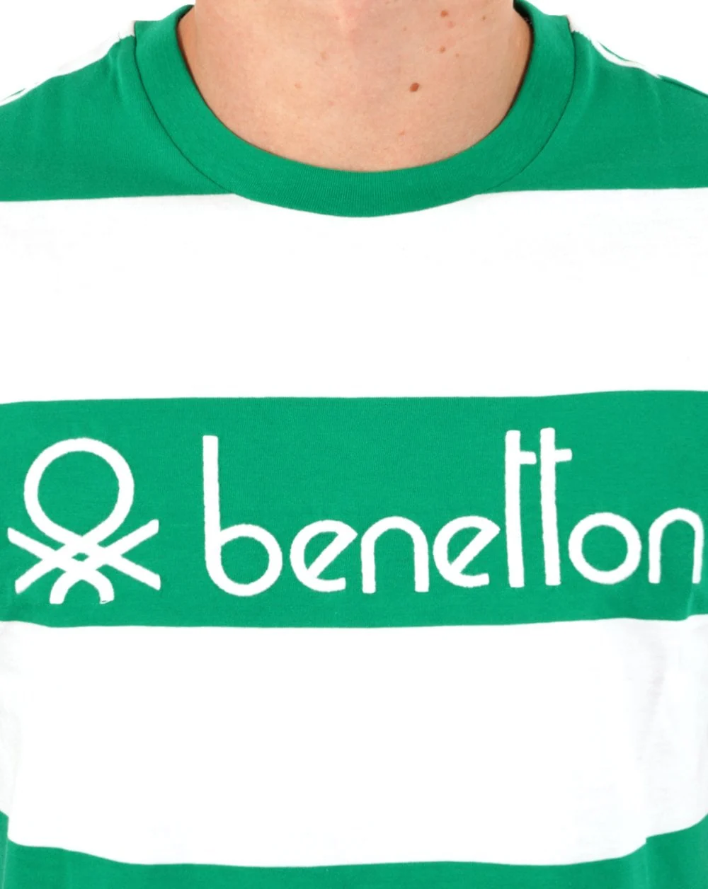 Benetton Stripe T-shirt White/Green - Image 2