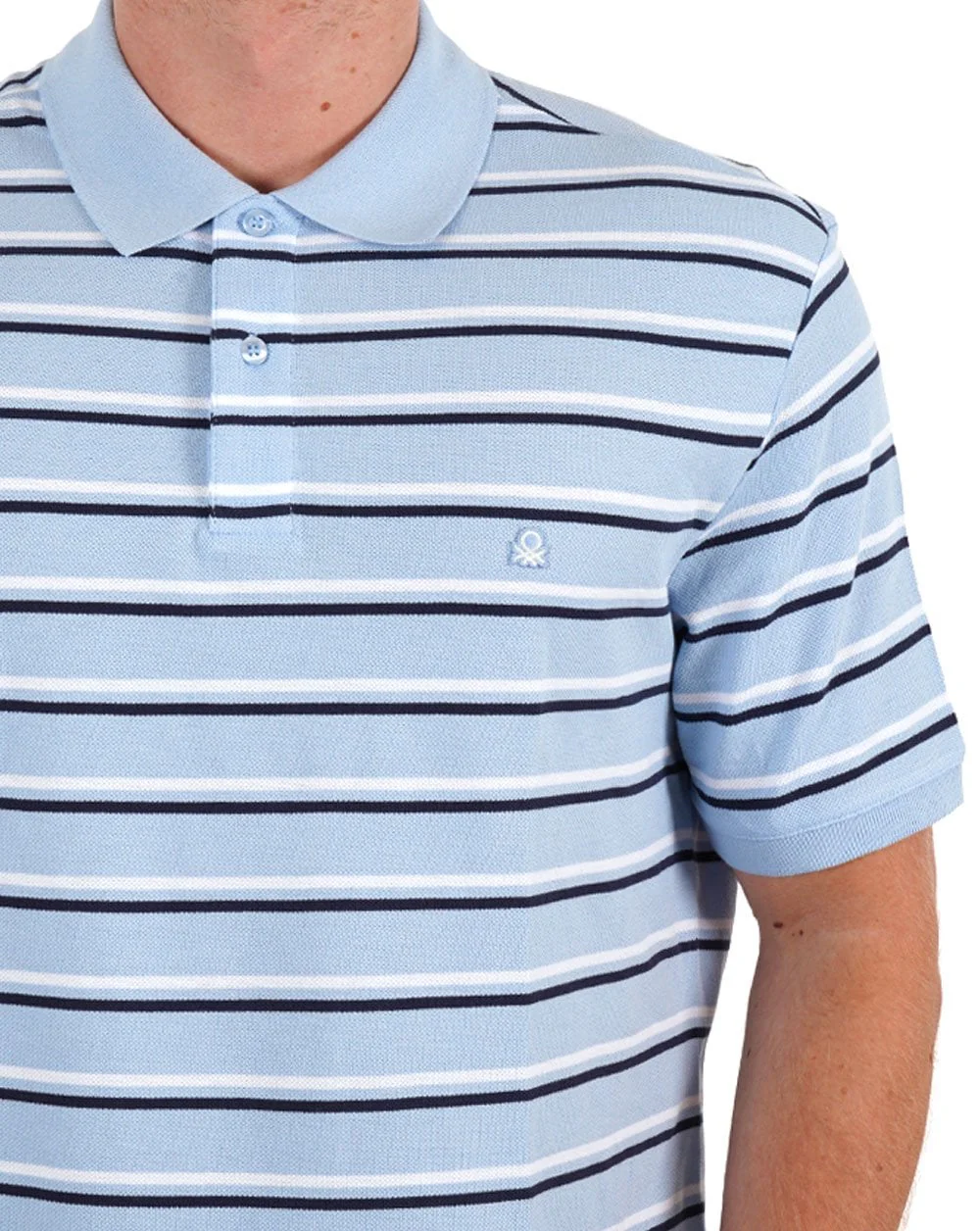 Benetton Striped Polo Shirt Sky/Navy - Image 2