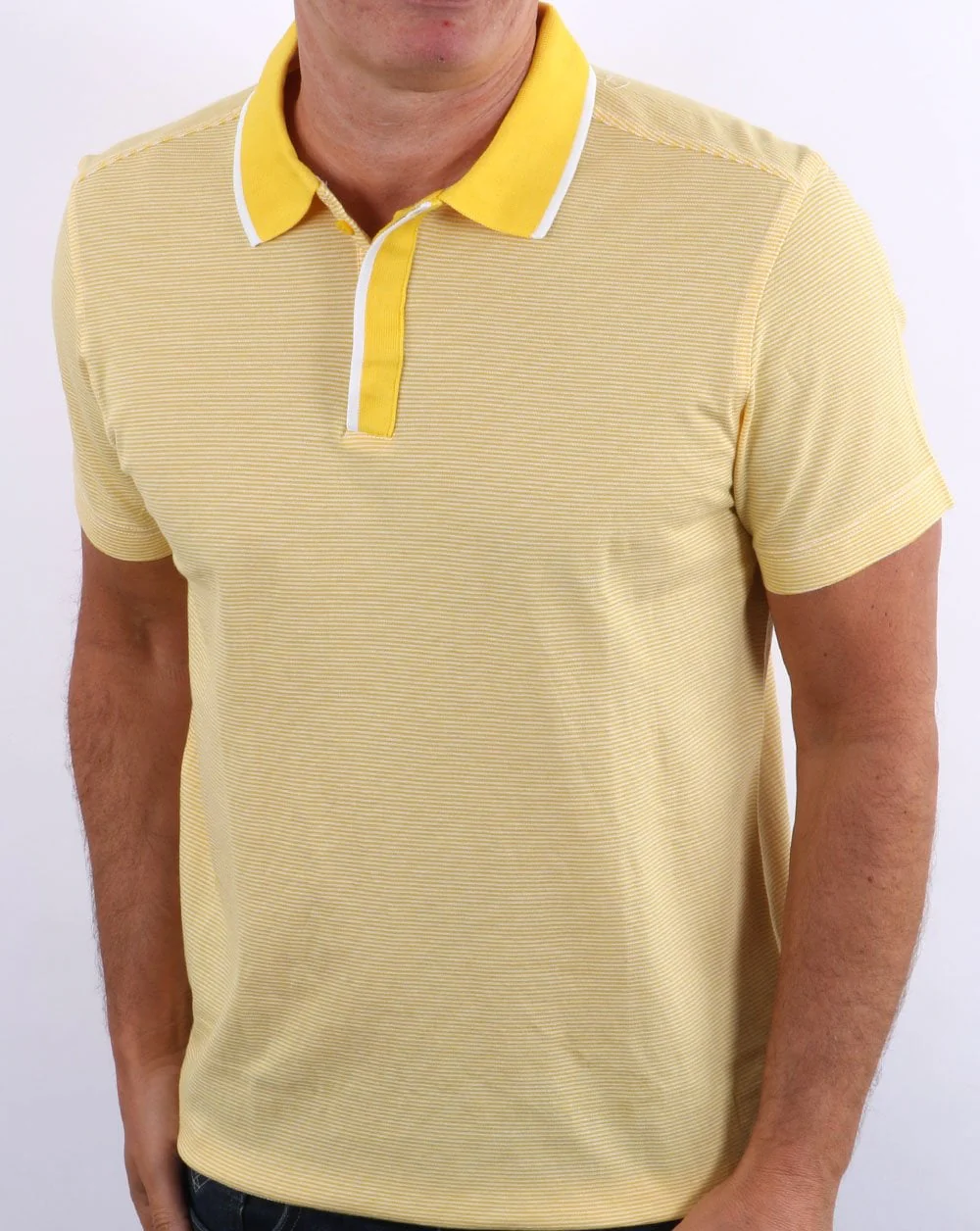 Benetton Striped Polo Shirt Yellow - Image 2