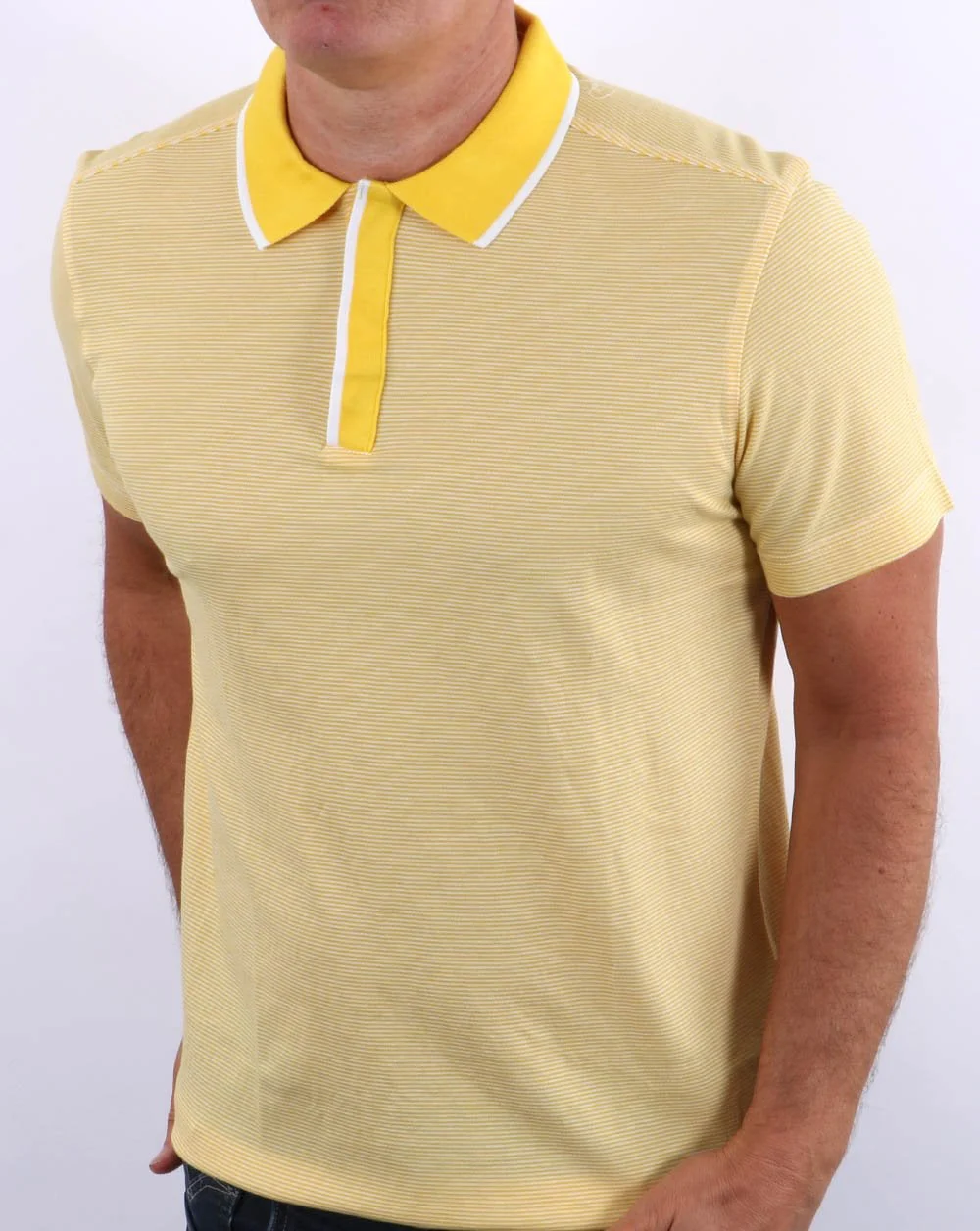 Benetton Striped Polo Shirt Yellow - Image 4