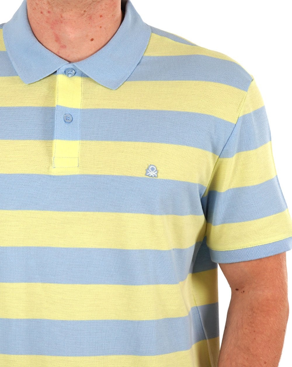 Benetton Striped Polo Shirt Yellow/Sky - Image 2