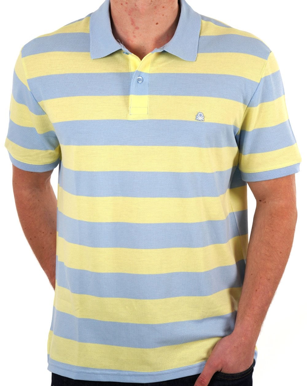 Benetton Striped Polo Shirt Yellow/Sky - Image 3