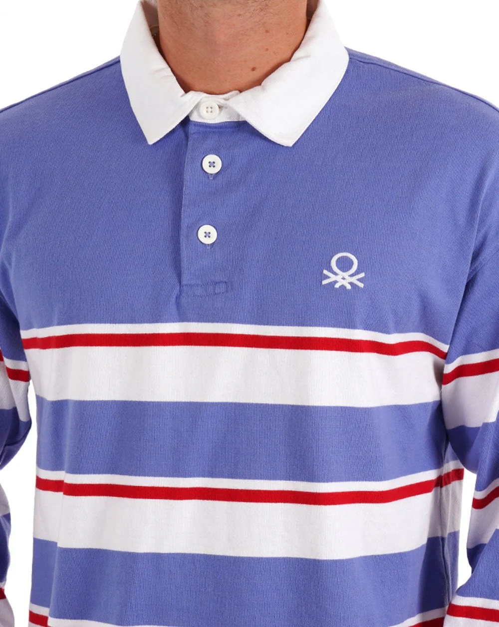 Benetton Striped Rugby Shirt Blue - Image 2