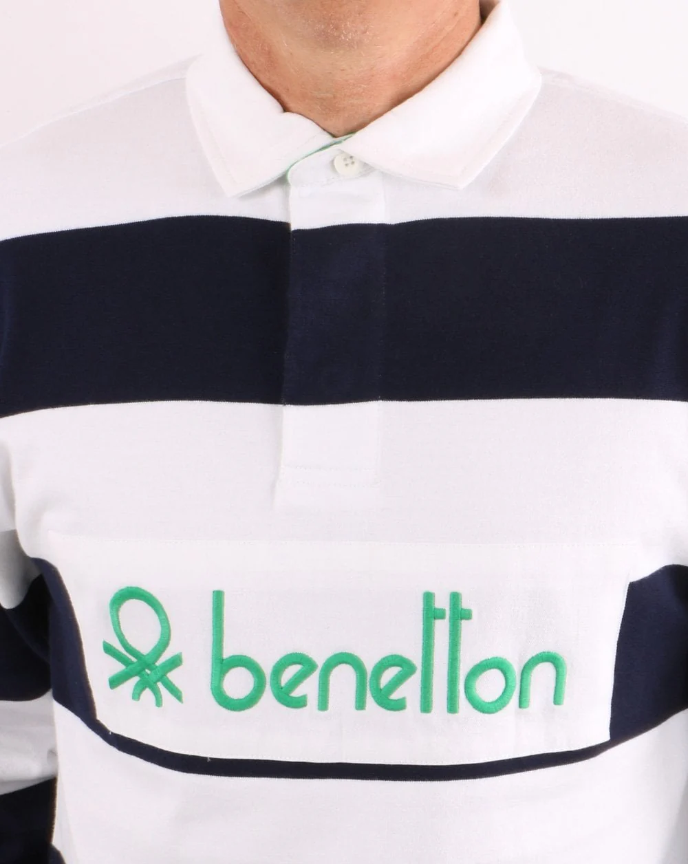 Benetton Striped Rugby Shirt Navy/White - Image 3