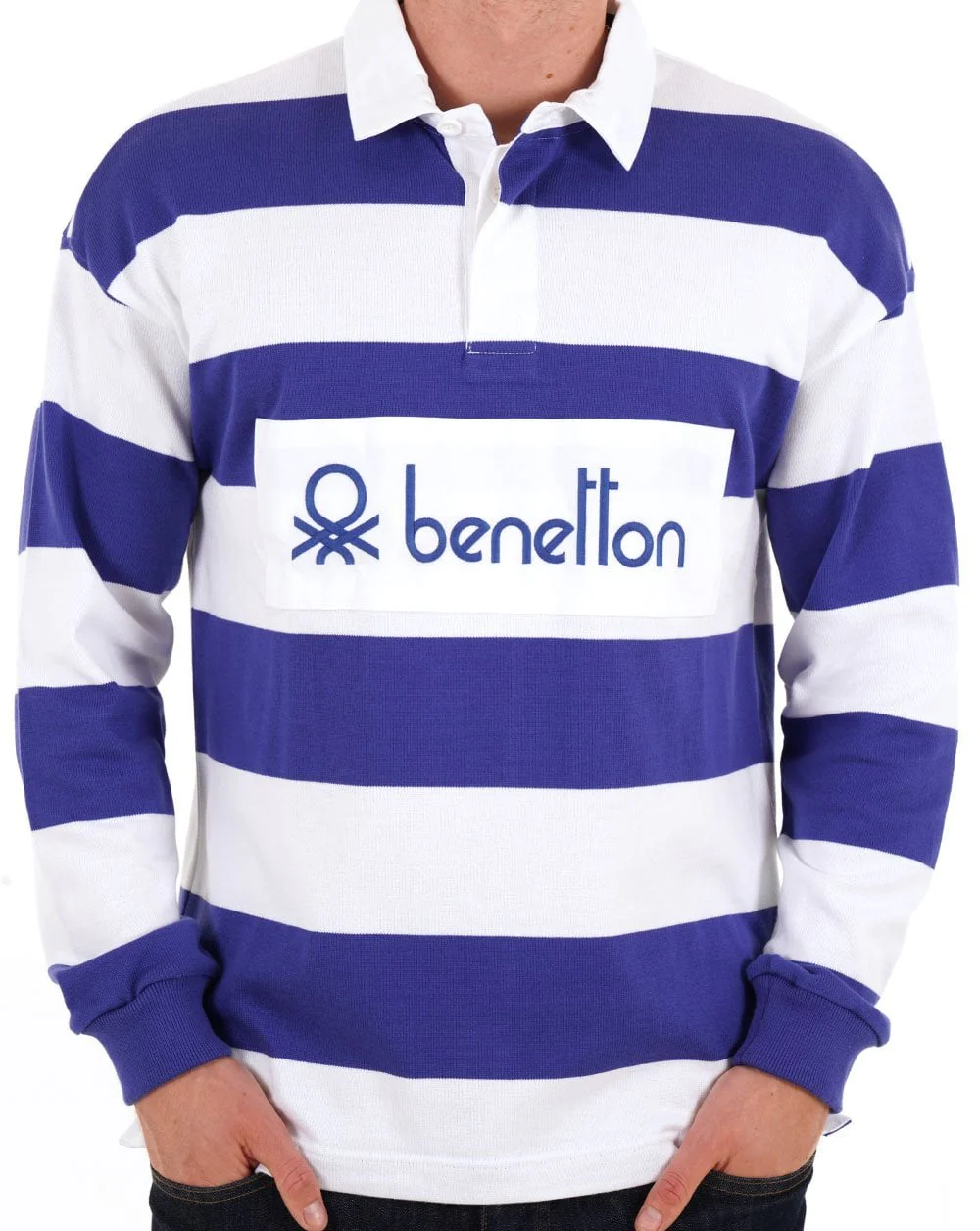 Benetton Striped Rugby Shirt White/Blue - Image 2