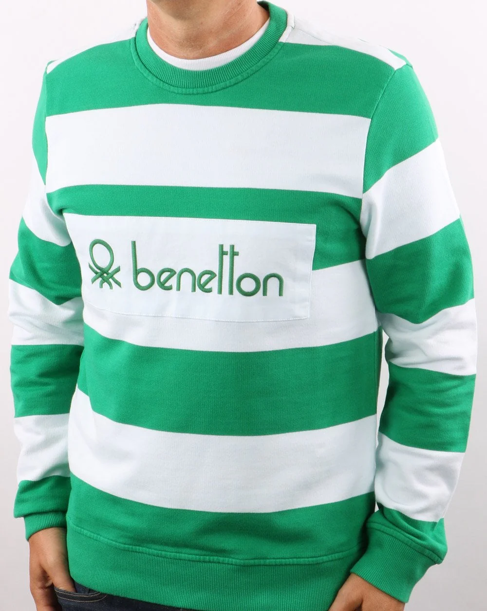 Benetton Striped Sweatshirt Green/white
