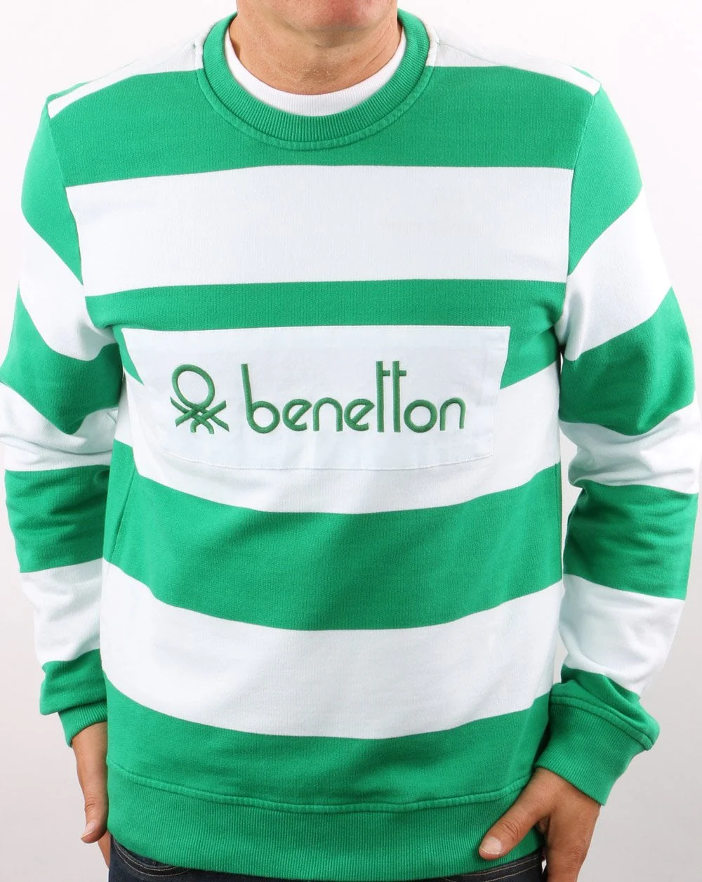 Benetton Striped Sweatshirt Green/white - Image 3