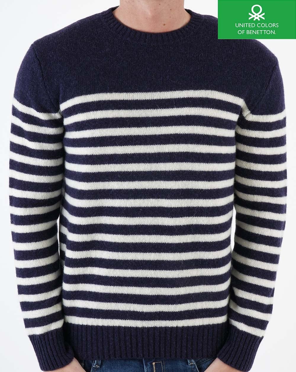 Benetton Striped Wool Jumper Navy/Ecru