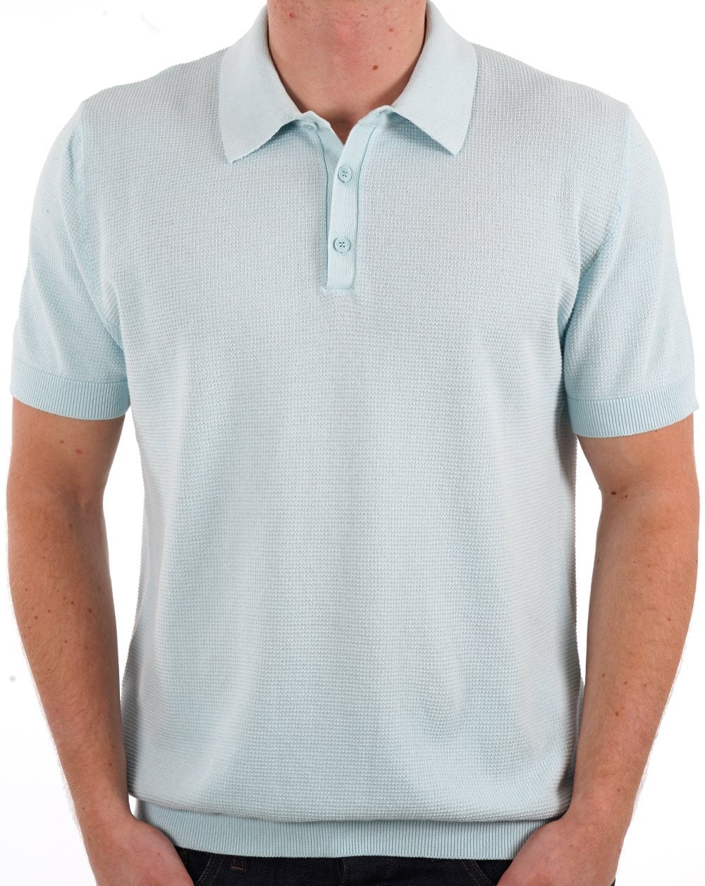 Benetton Textured Polo Sky Blue - Image 2