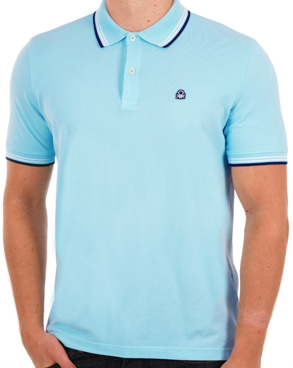 Benetton Tipped Polo Shirt Light Blue