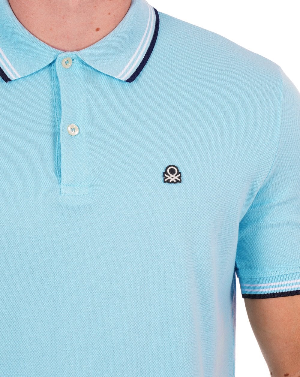 Benetton Tipped Polo Shirt Light Blue - Image 2