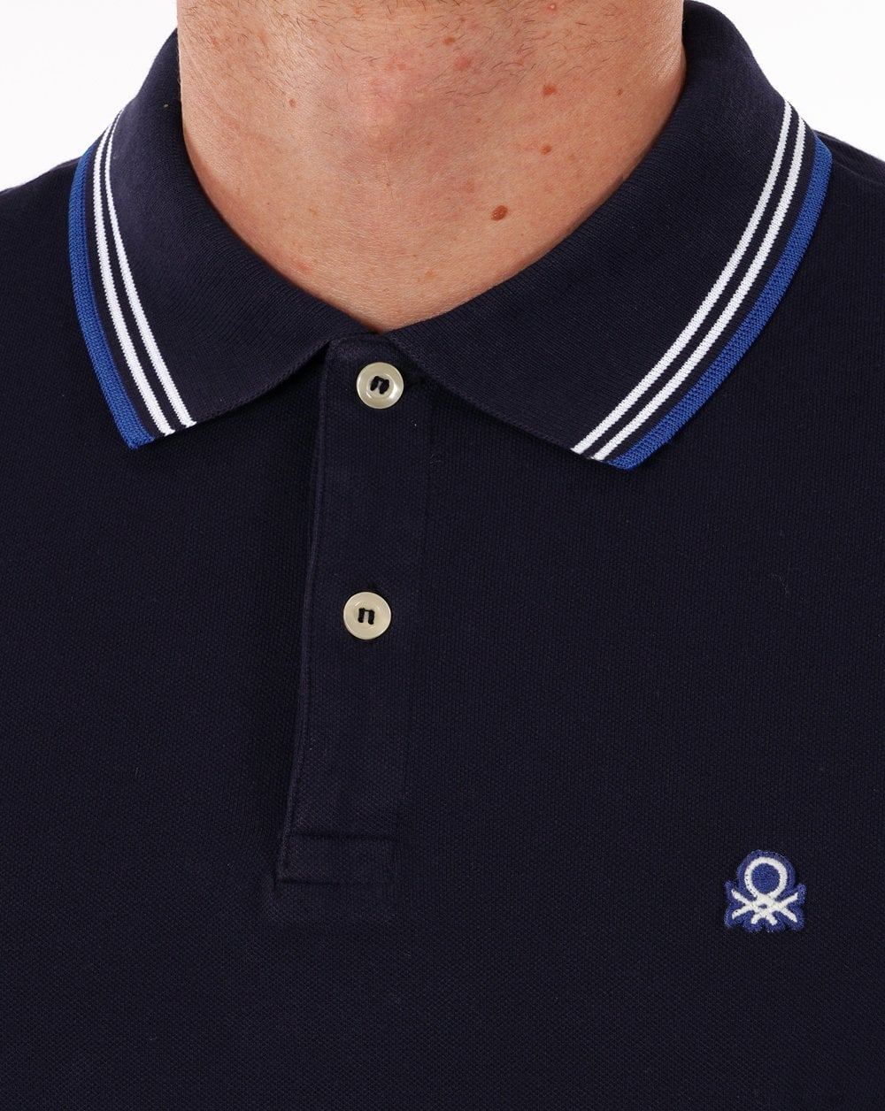 Benetton Tipped Polo Shirt Navy - Image 2