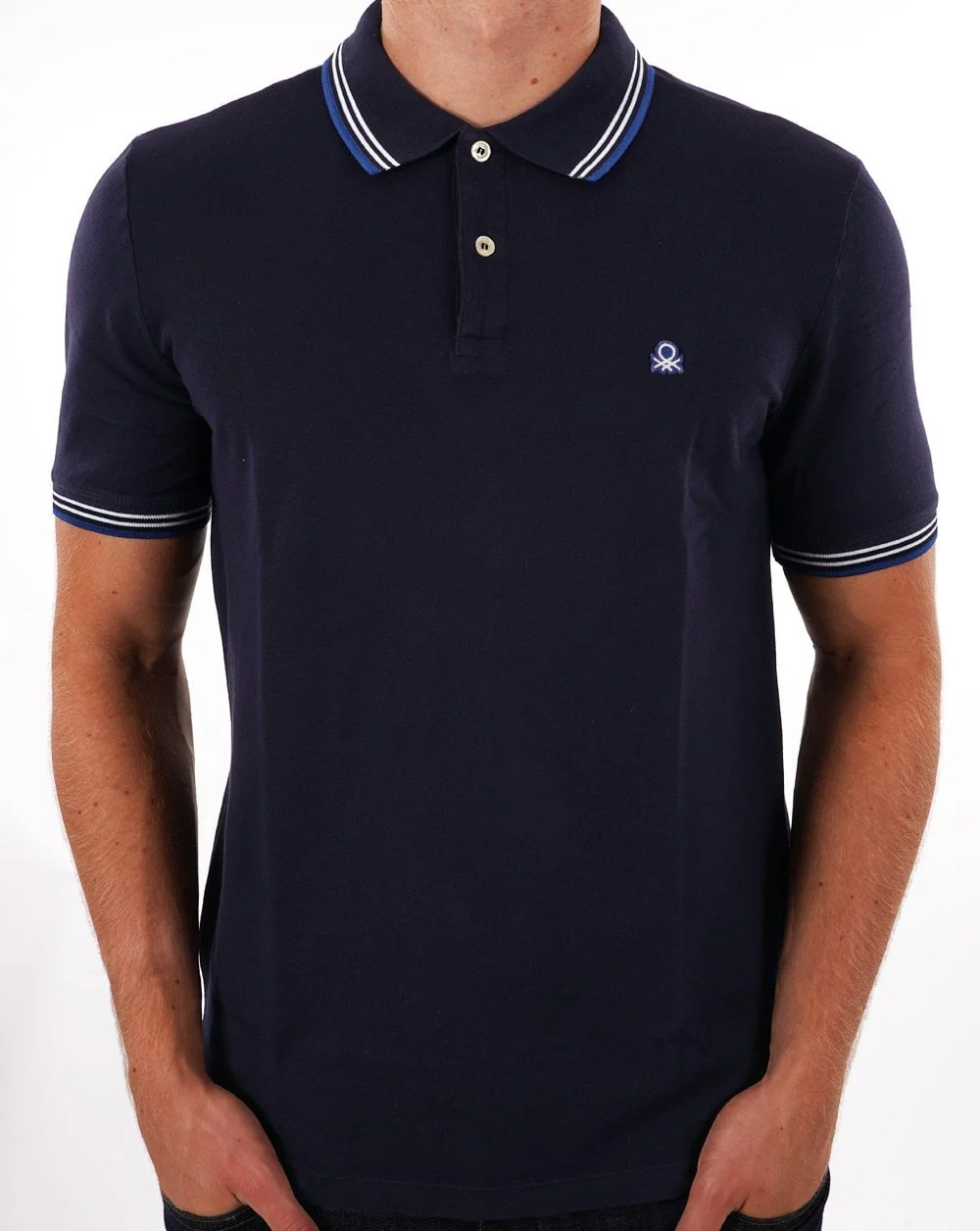 Benetton Tipped Polo Shirt Navy - Image 3