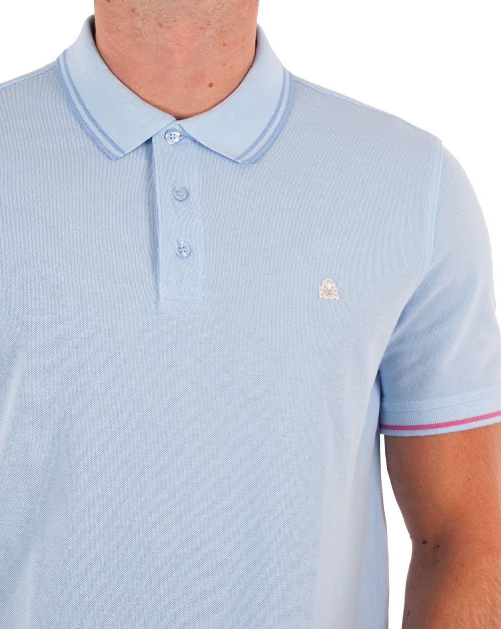 Benetton Tipped Polo Shirt Sky Blue - Image 2