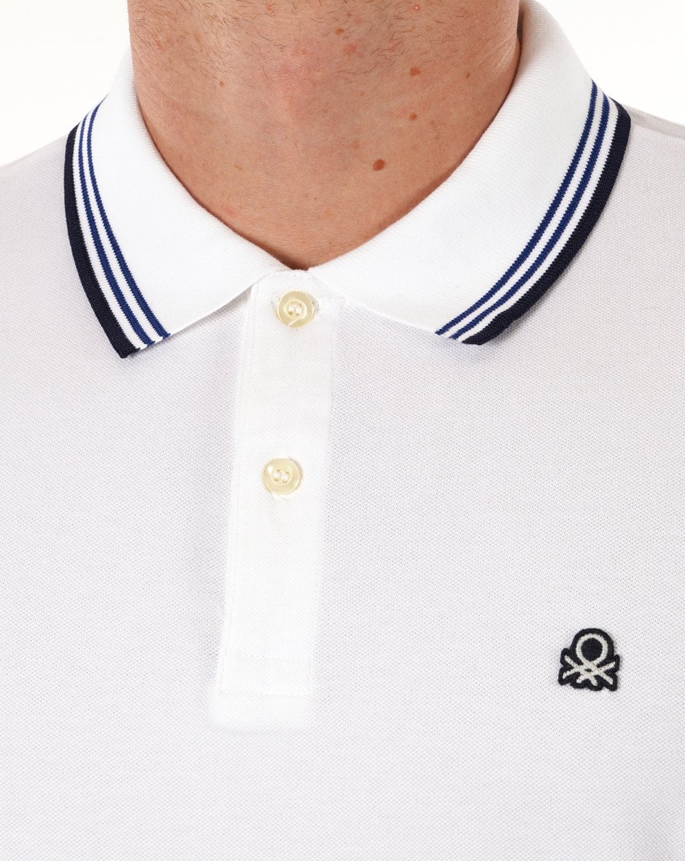 Benetton Tipped Polo Shirt White - Image 2