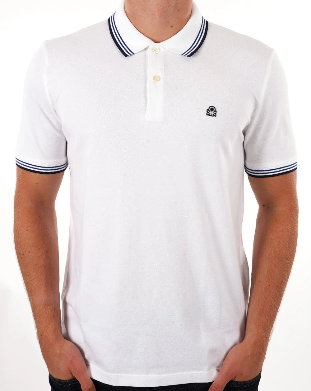 Benetton Tipped Polo Shirt White - Image 3