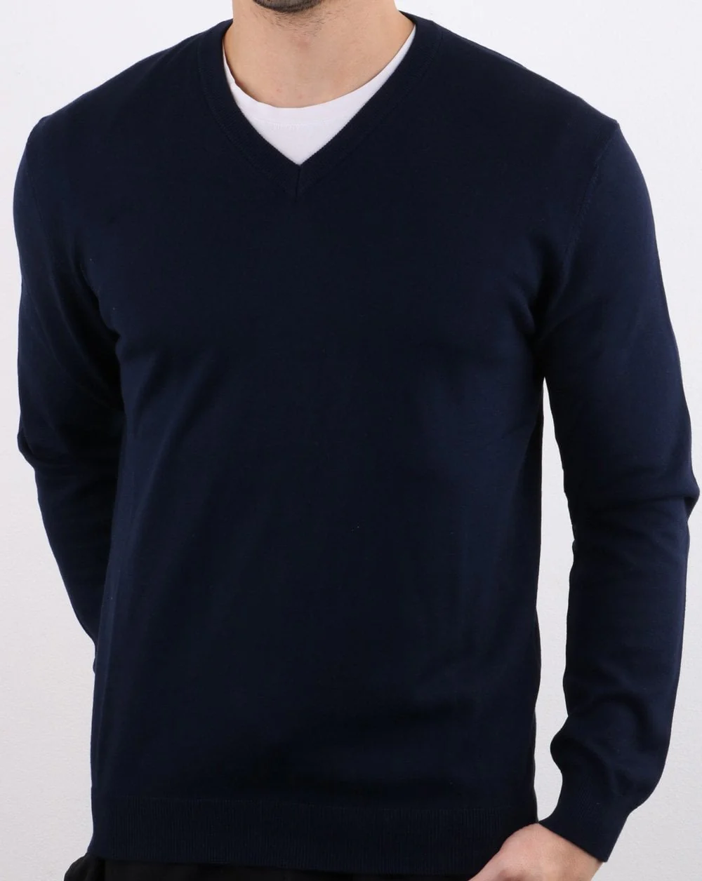 Benetton V-Neck Cotton Jumper Navy - Image 2