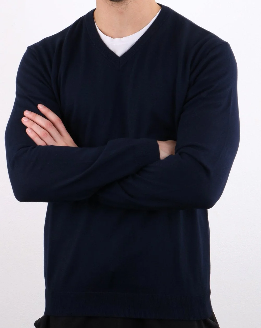 Benetton V-Neck Cotton Jumper Navy - Image 3