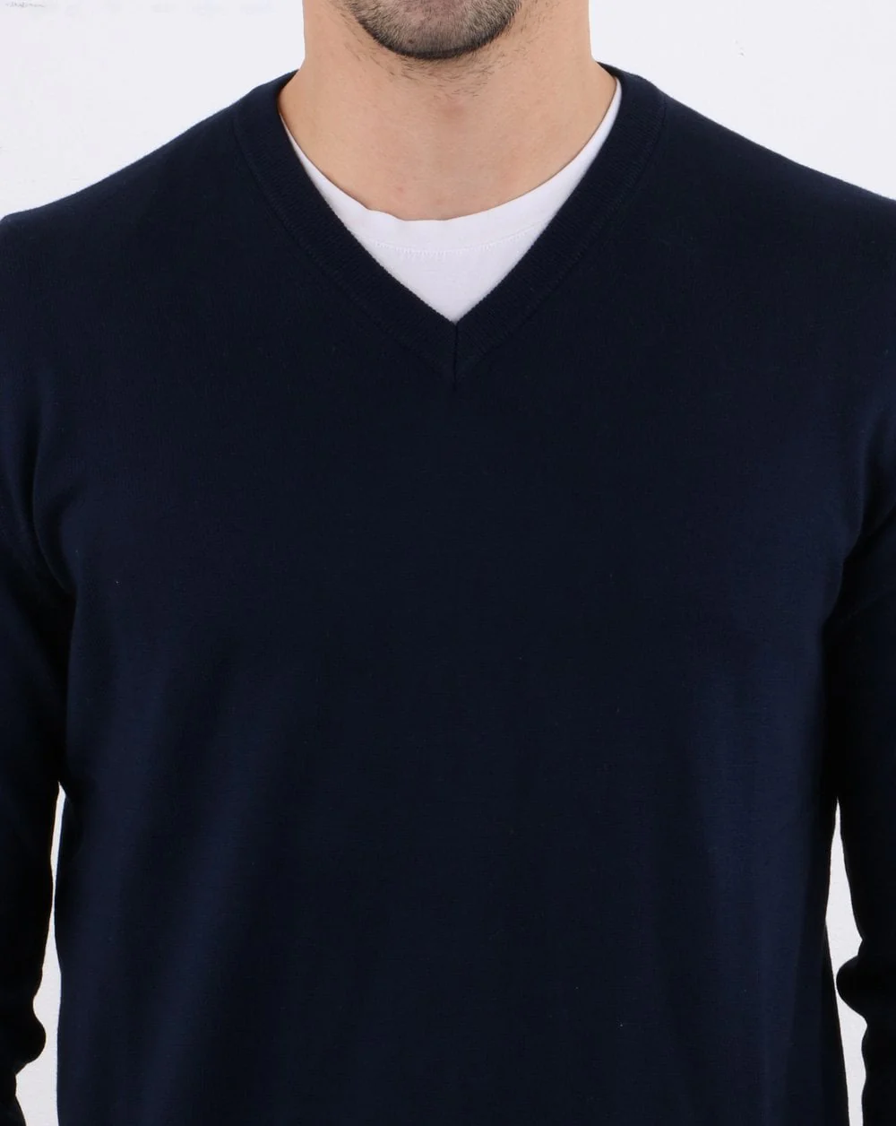 Benetton V-Neck Cotton Jumper Navy - Image 4