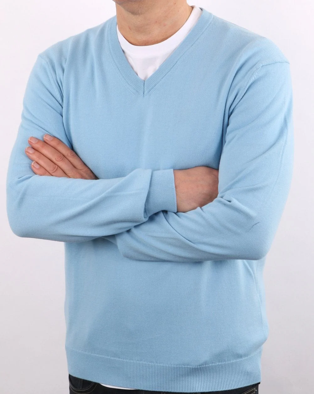 Benetton V-neck Knit Jumper Sky - Image 3